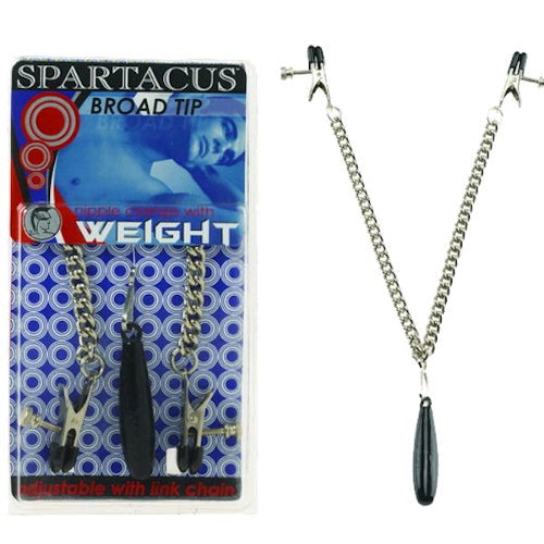 Spartacus Enterprises Weighted Adjustable Broad Tip Clamps with Link Chain - - Breast and Nipple Toys