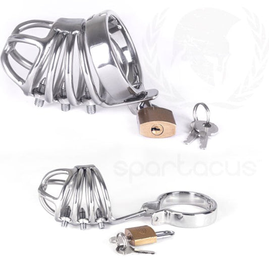 4-Ring Locking Chastity Cage With Screws And Lock - - Male Chastity