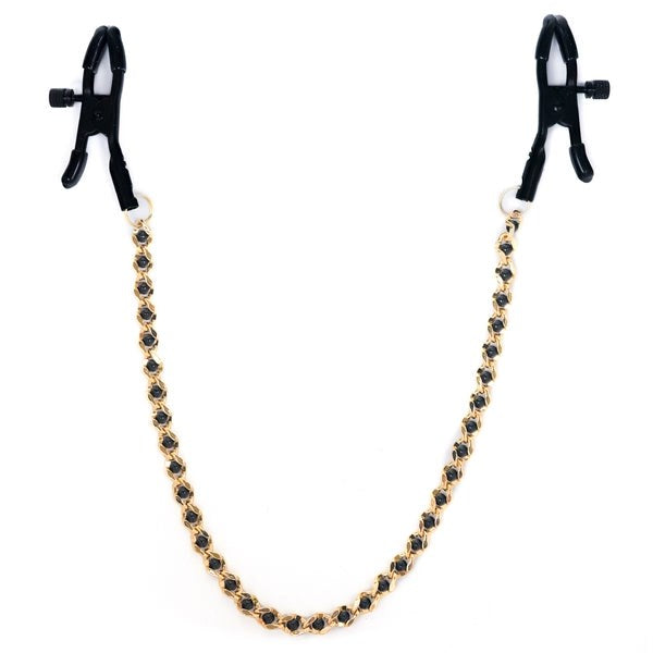 Black Alligator Tip Clamp With Beaded Chain - - Nipple and Clit Clamps