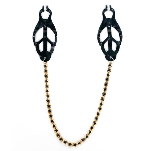 Black Butterfly Clamp With Beaded Chain Enhance Your Size - - Nipple and Clit Clamps