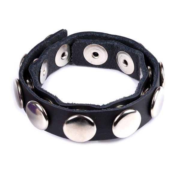 Black Leather Adjustable Penis Ring Adjustable 10 Snap - - Cock Rings