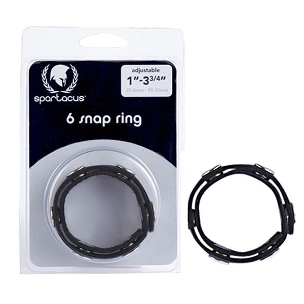 Black Leather Adjustable Penis Ring Adjustable 6 Snap - - Cock Rings