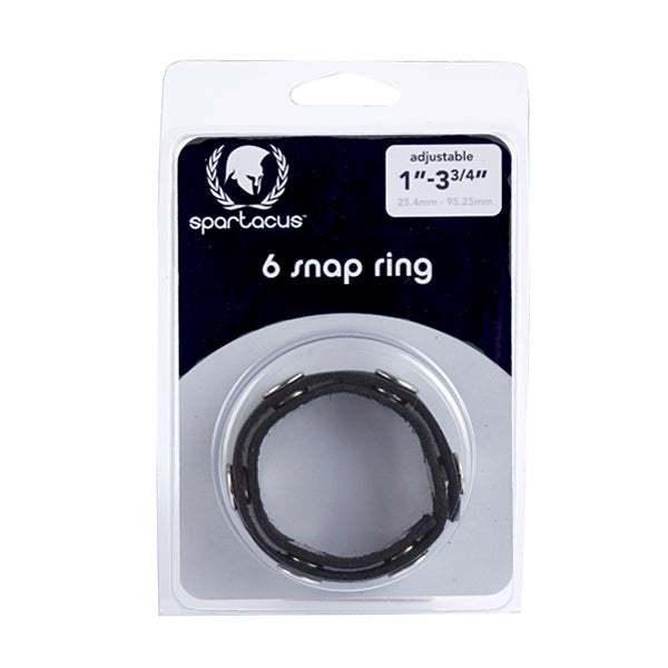 Black Leather Adjustable Penis Ring Adjustable 6 Snap - - Cock Rings