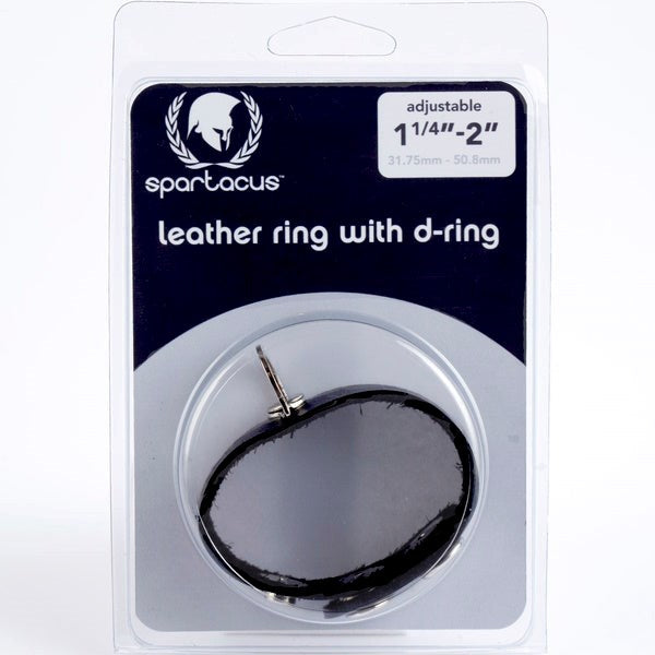 Black Leather Adjustable Penis Ring With Metal D-Ring - - Cock Rings