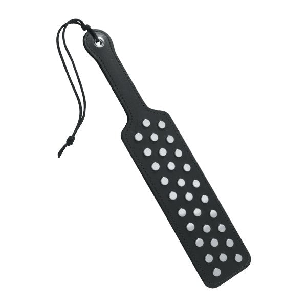Black Leather Frat Paddle Studded For Bigger Erections - - Paddles And Slappers