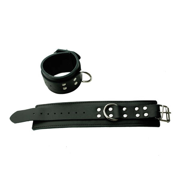 Black Leather Wrist Cuffs With Lining And D Ring - - Cuffs And Restraints