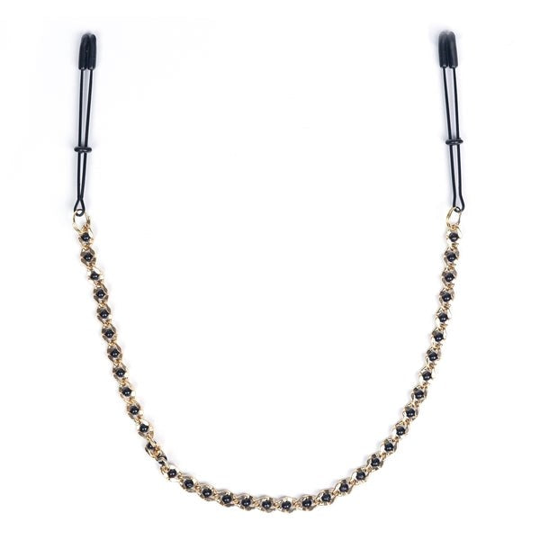 Black Tweezer Nipple Clamps With Beaded Chain - - Nipple and Clit Clamps