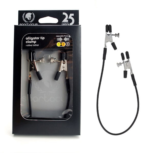 Blackline Alligator Tit Clamps With Rubber Tether - - Nipple and Clit Clamps