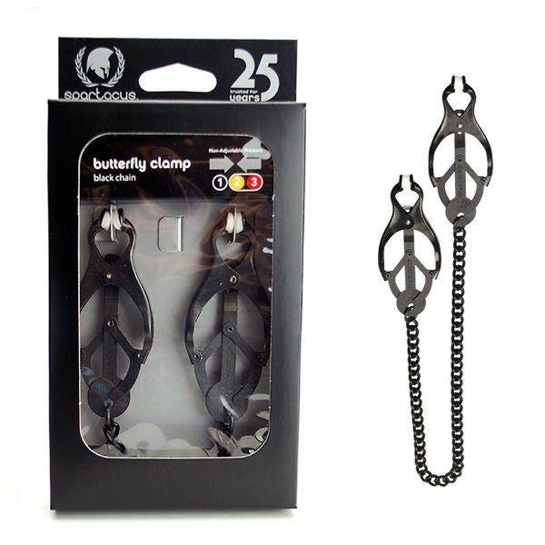 Endurance Butterfly Nipple Clamps With Black Link Chain - - Nipple and Clit Clamps