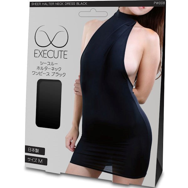 EXECUTE Sheer Sensual Body Hugging Halterneck Dress - - Babydolls And Chemises