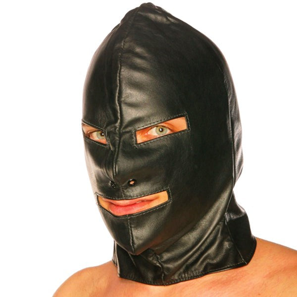Full Leather Adjustable Lace-Up Hood - - Bondage Hoods