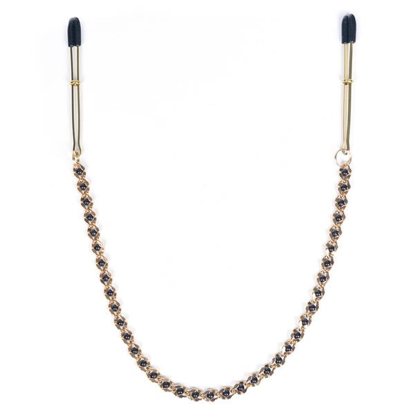 Gold Tweezer Nipple Clamps With Gold Beaded Chain - - Nipple and Clit Clamps