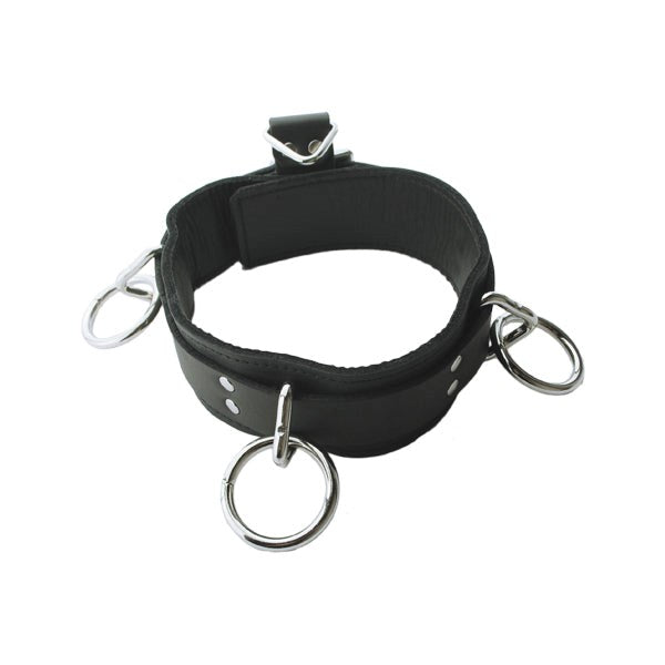 Heavy Duty Locking 3 O-Ring Leather Collar - - Collars and Leads