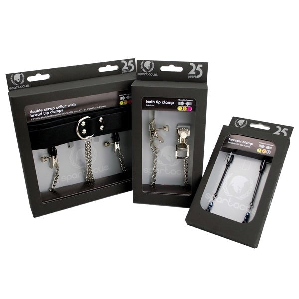 Spartacus Leather Double Strap O-Ring Collar - Broad Tip Clamps for Sensual Pleasure - - Collars and Leads