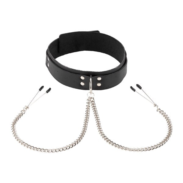 Leather Double Strap O-Ring Collar with Tweezer Clamps - - Collars and Leads