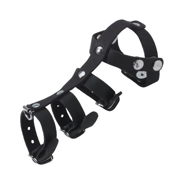 Leather Gates Of Hell with 3 Ring Buckle Vertebrate - - Ball and Cock Toys