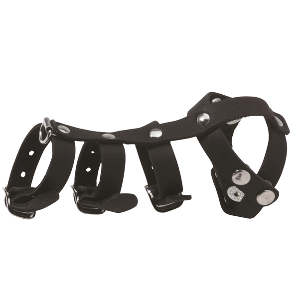 Leather Gates Of Hell with 3 Ring Buckle Vertebrate - - Ball and Cock Toys