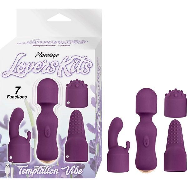 LOVERS KITS Temptation Wand Vibe With 3 Attachments - - Body Wands