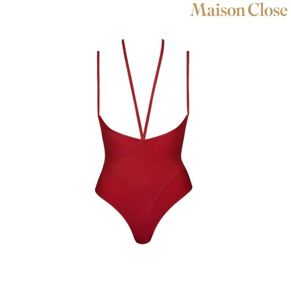 MAISON CLOSE Red Bodysuit Thong With Naked Breast - - Teddies and Bodysuits