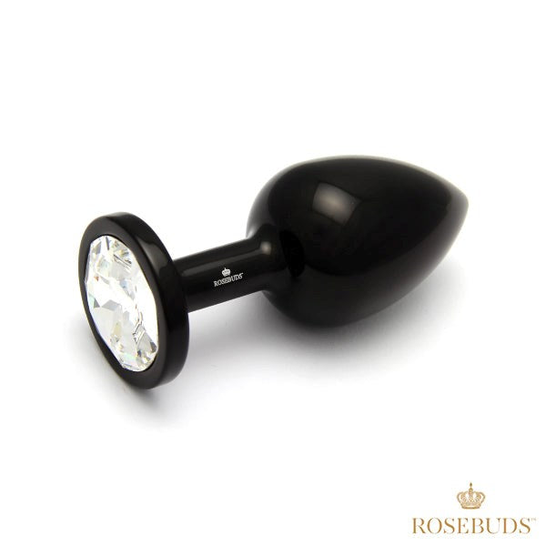 Rosebuds Black Aluminium Butt Plug With Gem Large - - Butt Plugs