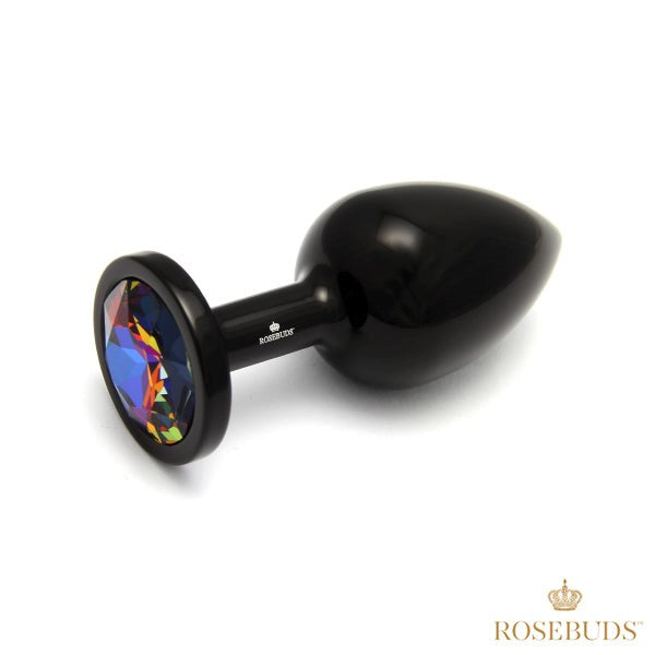 Rosebuds Black Aluminium Butt Plug With Gem Large - - Butt Plugs