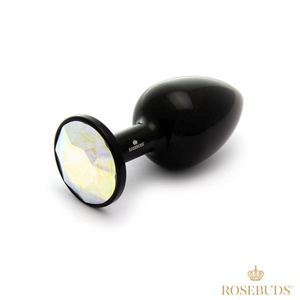Rosebuds Black Aluminium Butt Plug With Gem Medium - - Butt Plugs