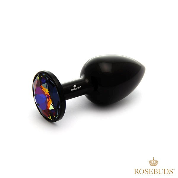 Rosebuds Black Aluminium Butt Plug With Gem Medium - - Butt Plugs