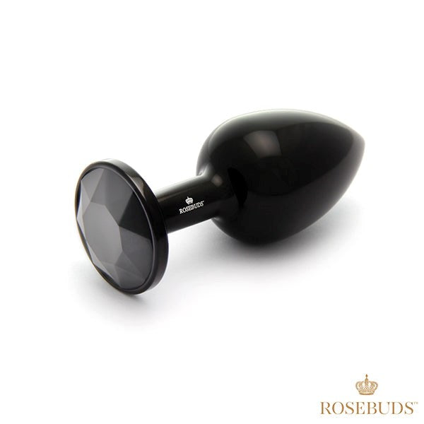Rosebuds Black Aluminium Butt Plug With Gem Medium - - Butt Plugs