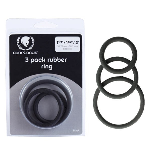 Rubber 3 Piece Cock Ring Set Black For ED Treatment - - Stretchy Cock Rings