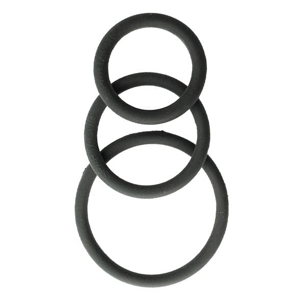 Rubber 3 Piece Cock Ring Set Black For ED Treatment - - Stretchy Cock Rings