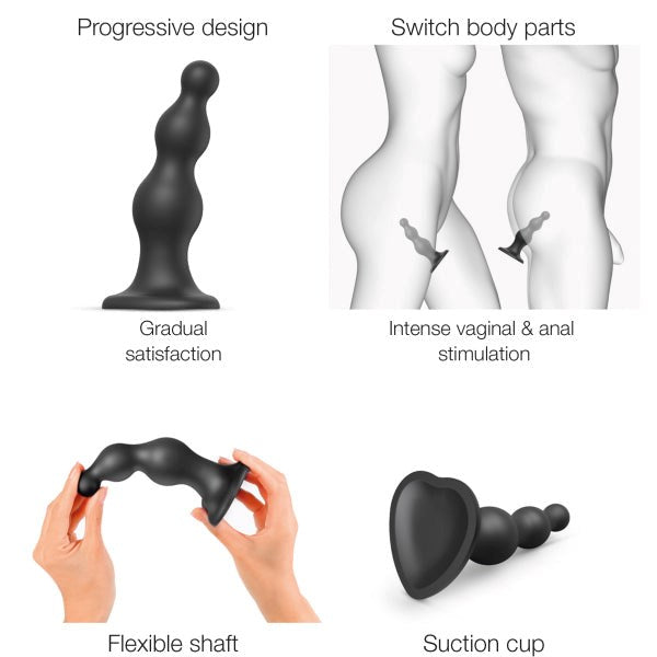 STRAP ON ME Dildo Plug With 3 Beads - Black - - Anal Dildos