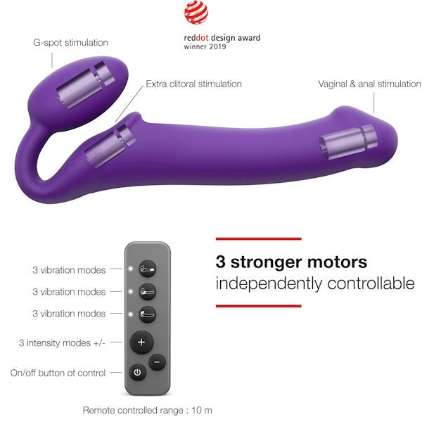 STRAP-ON-ME 3 Motors Vibrating Bendable Strap-On - Large - - Strap On Sextoys