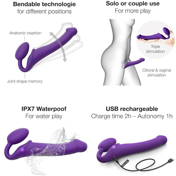 STRAP-ON-ME 3 Motors Vibrating Bendable Strap-On - Large - - Strap On Sextoys