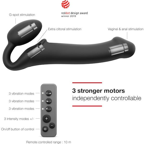 STRAP-ON-ME 3 Motors Vibrating Bendable Strap-On - XL - - Strap On Sextoys