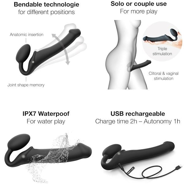 STRAP-ON-ME 3 Motors Vibrating Bendable Strap-On - XL - - Strap On Sextoys