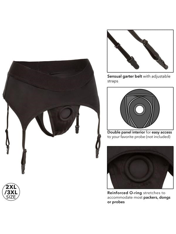California Exotics Boundless Harness Compatible Thong with Garter 2XL/3XL - - G-Strings, Panties and Shorts