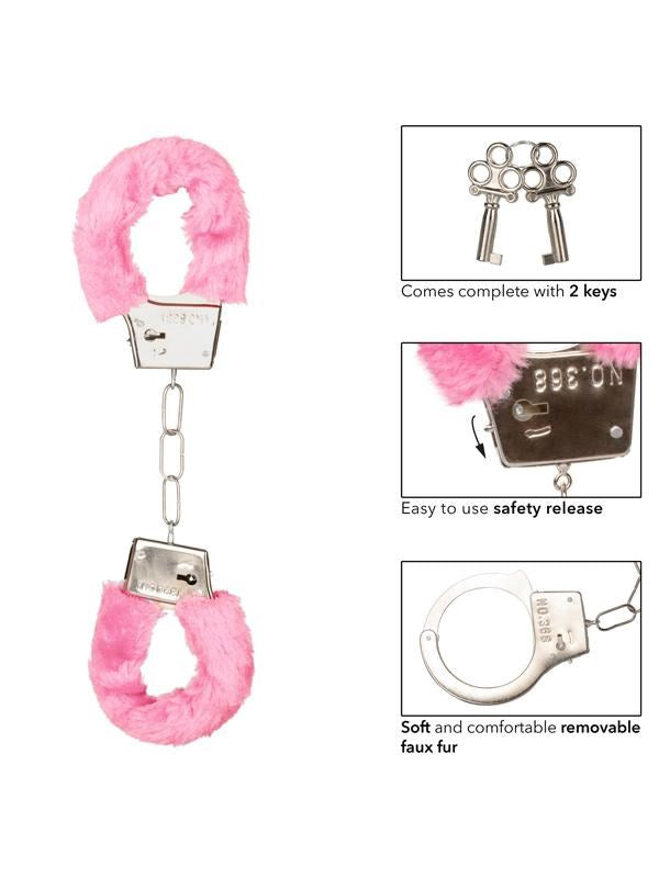 California Exotics Playful Furry Cuffs Soft Faux Fur Handcuffs Pink - - Cuffs and Restraints