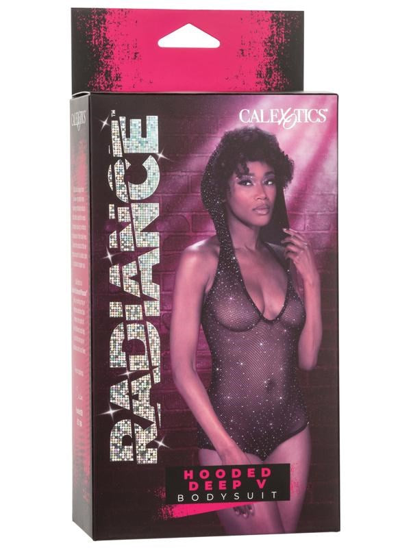 California Exotics Radiance Hooded Deep V Womans Bodysuit with Rhinestones - - Teddies and Bodysuits