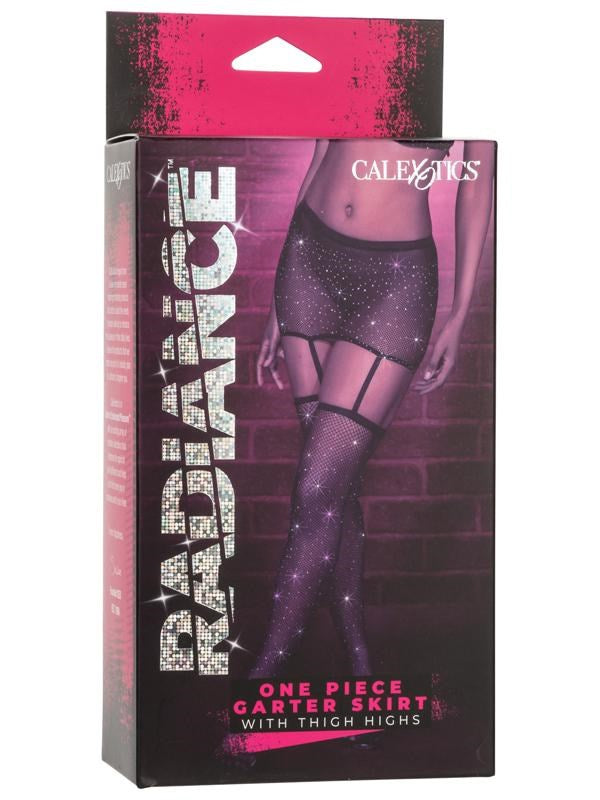 California Exotics Radiance Garter Skirt With Thigh Highs Rhinestone Mesh - - Fishnet and Thigh Highs