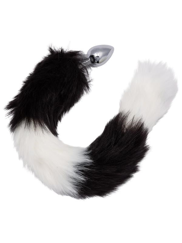 California Exotics Running Wild Black and White Metallic Anal Probe with Long Tail - - Butt Plugs