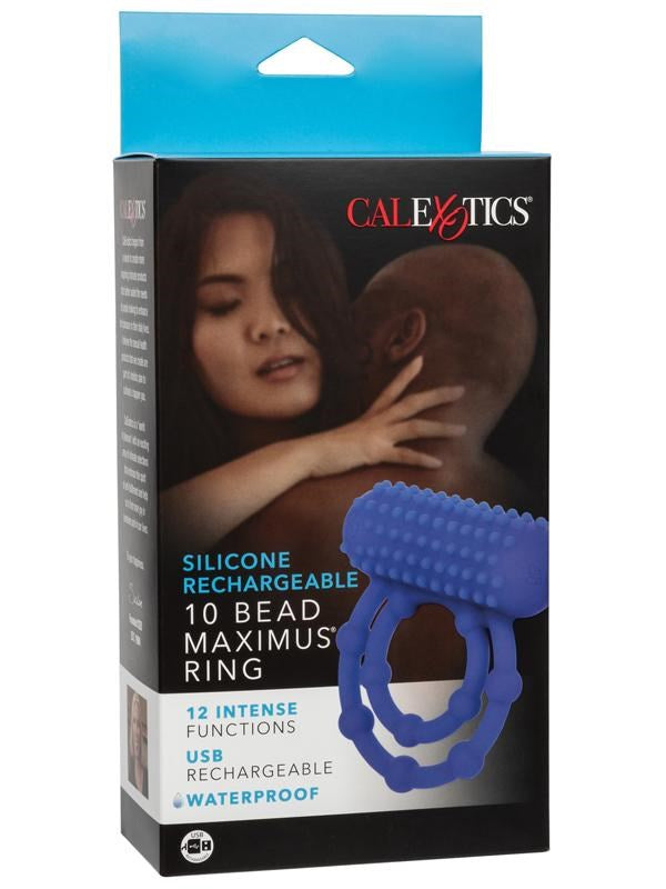 California Exotics Silicone Rechargeable 10 Bead Maximus Couple Enhancer Ring - - Vibrating Cock Rings