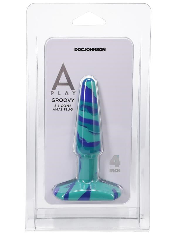 Doc Johnson A Play Groovy Silicone Anal Play Plug Ocean Ocean Color Design - - Butt Plugs
