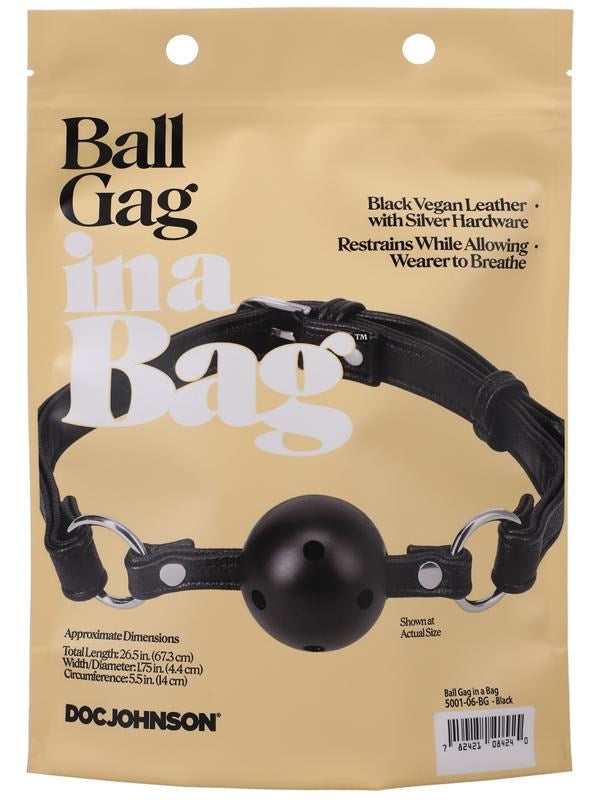 Doc Johnson BDM Play Vegan Leather Ball Gag with Locking Buckle BDSM - - Bondage Gags and Bits