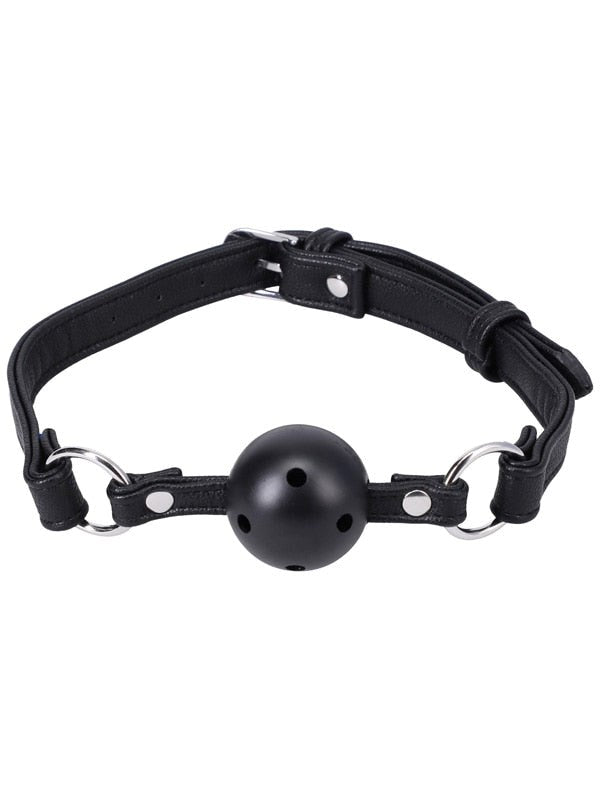 Doc Johnson BDM Play Vegan Leather Ball Gag with Locking Buckle BDSM - - Bondage Gags and Bits