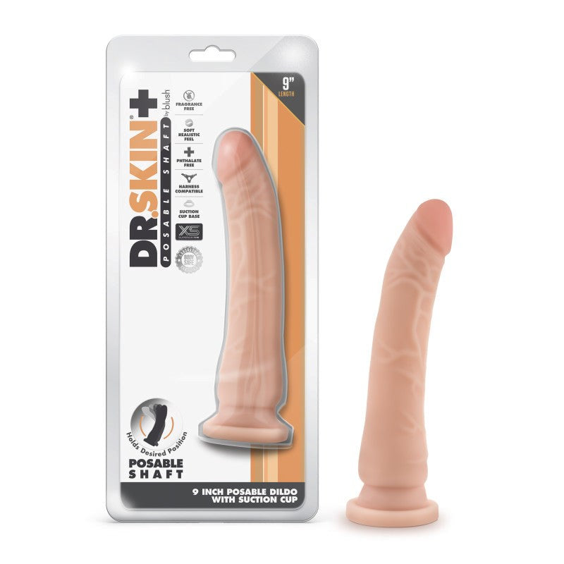 Blush Novelties Dr. Skin Plus Posable Dildo 9 Inch Suction Cup Base - - Rabbit Vibrators