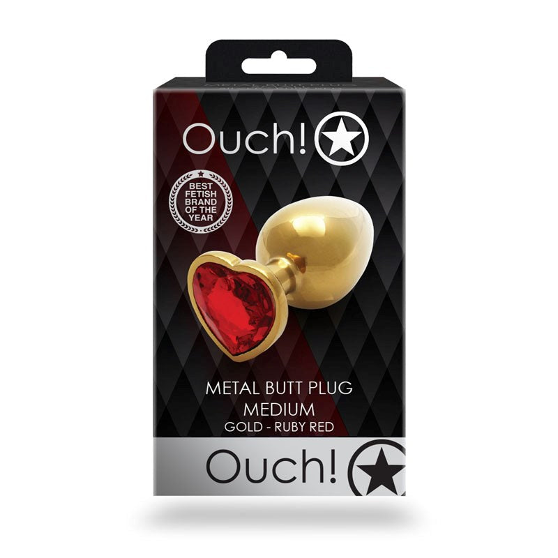 Shots Toys OUCH! Heart Gem Butt Plug Medium Aluminum Temperature Play - - Butt Plugs