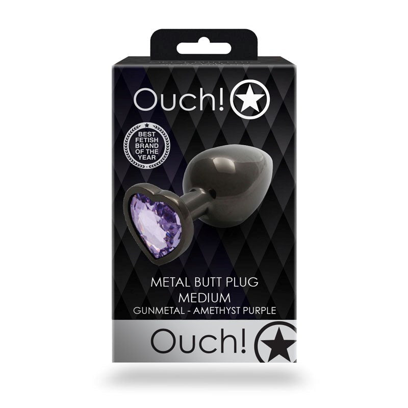 Shots Toys OUCH! Heart Gem Butt Plug Medium Aluminum Temperature Play - - Butt Plugs