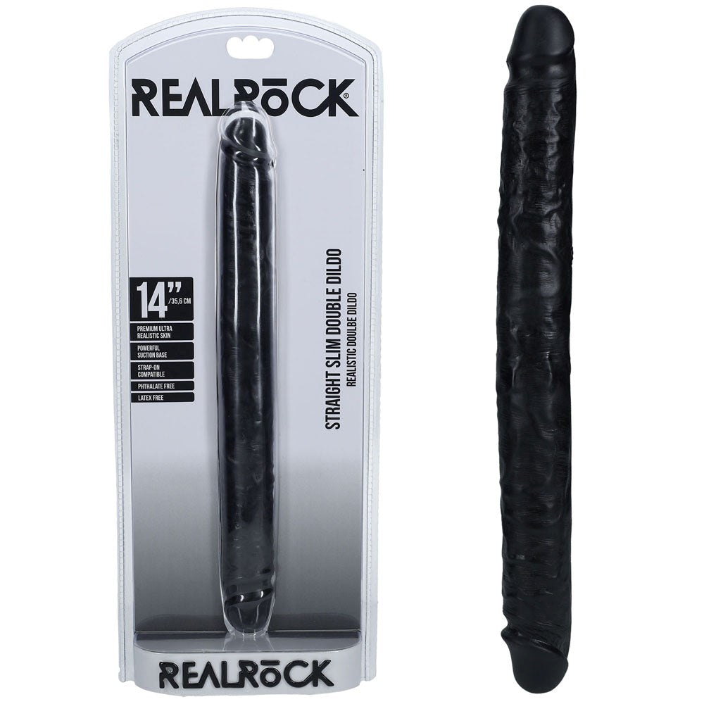 Shots Toys REALROCK 35cm Slim Double Dildo with Suction Cup Base - - Realistic Dildos