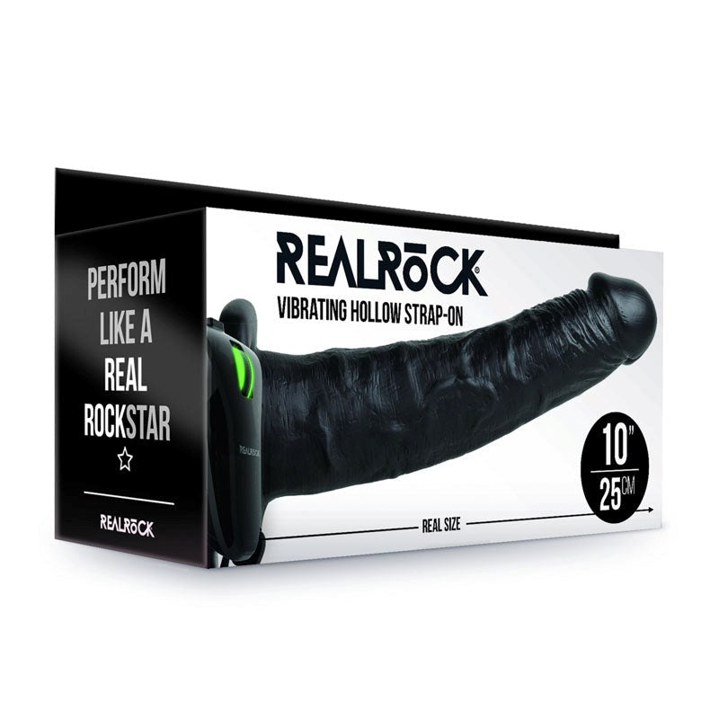 Shots Toys REALROCK Vibrating Hollow Strap On 24.5 cm Pleasure Boost - - Strap On Sextoys