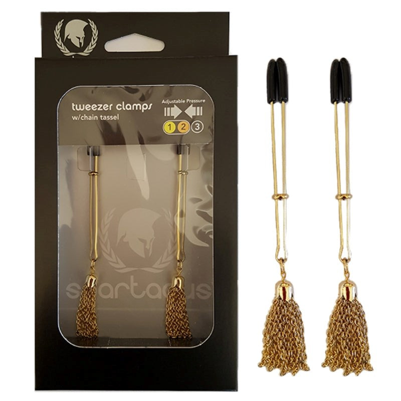 Spartacus Sensual Tweezer Clamps with Captivating Chain Tassel Adjustable - - Breast and Nipple Toys